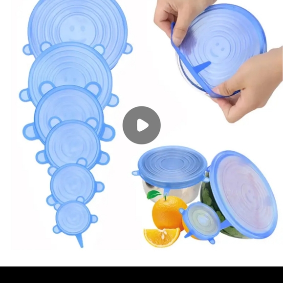 Silicone Stretch Lids Set of 6 Blue or Uncolored L👀K Happy Faces ☺️ - Picture 10 of 11